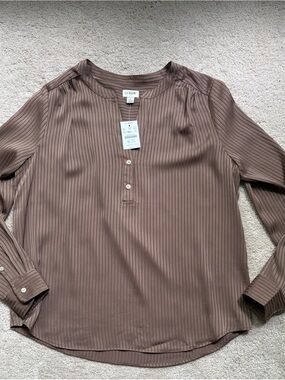 NWT J. Crew Taupe Ribbed Henley Blouse